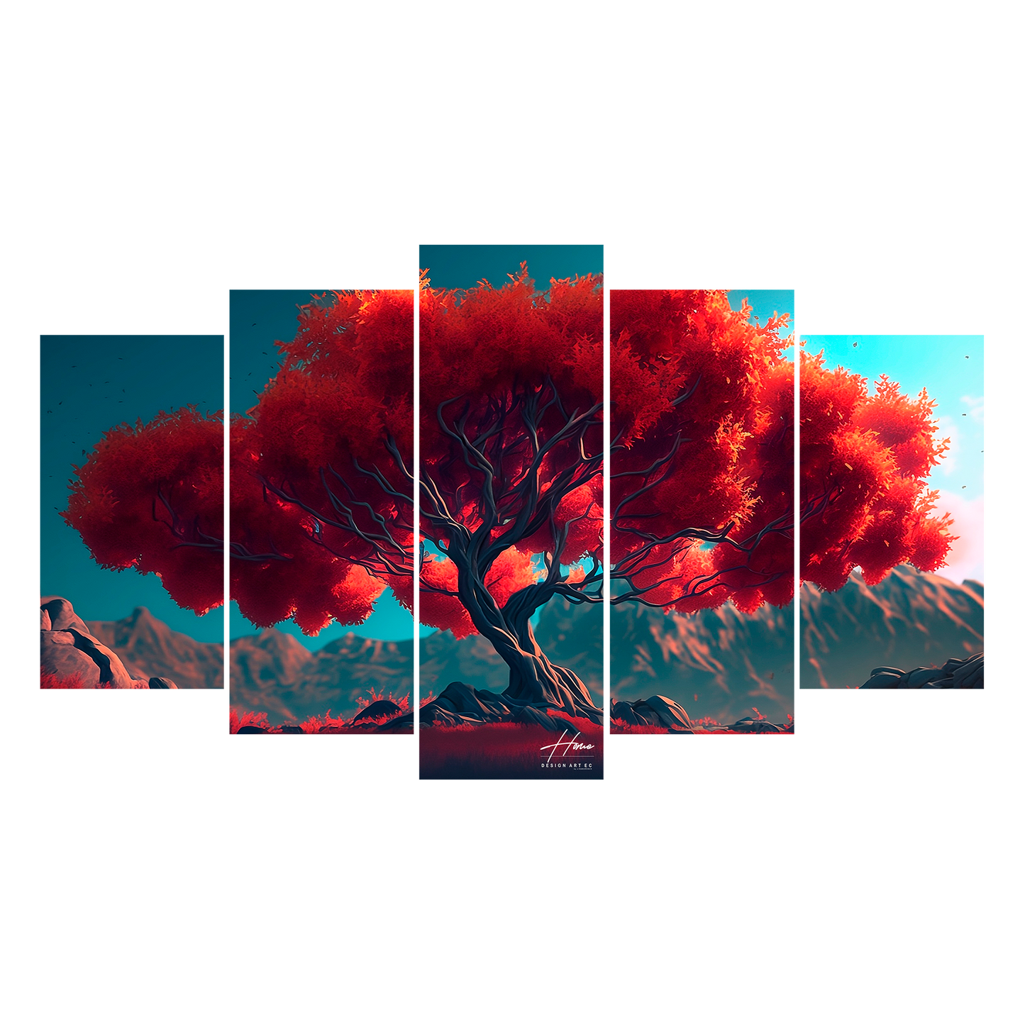 Majestuoso Árbol con Follaje Rojo Intenso (Archivo Descargable)