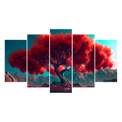 Majestuoso Árbol con Follaje Rojo Intenso (Archivo Descargable)