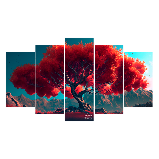 Majestuoso Árbol con Follaje Rojo Intenso (Archivo Descargable)