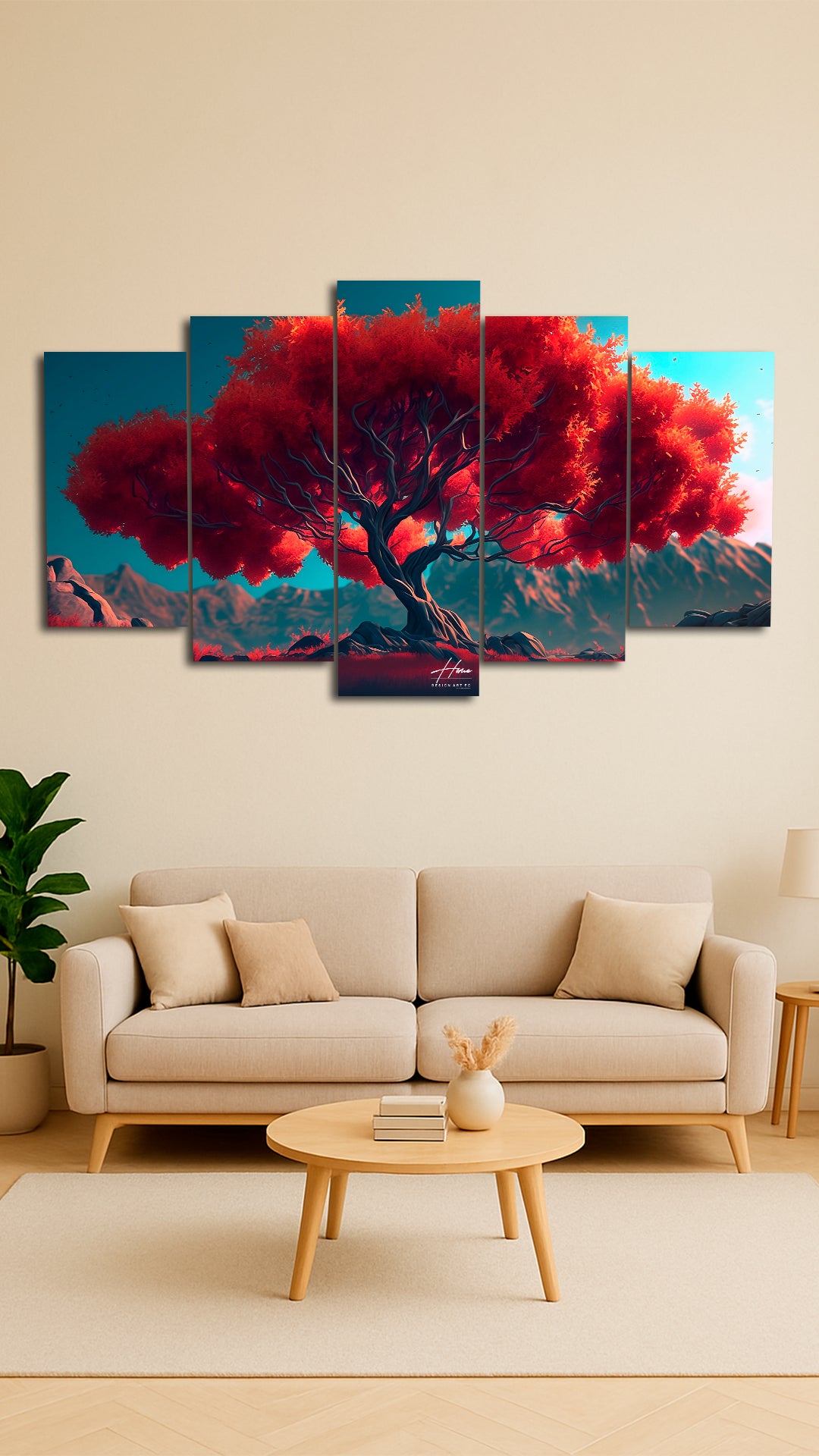 Majestuoso Árbol con Follaje Rojo Intenso (Archivo Descargable)