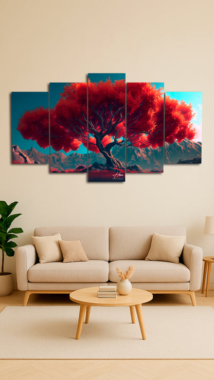 Majestuoso Árbol con Follaje Rojo Intenso (Archivo Descargable)