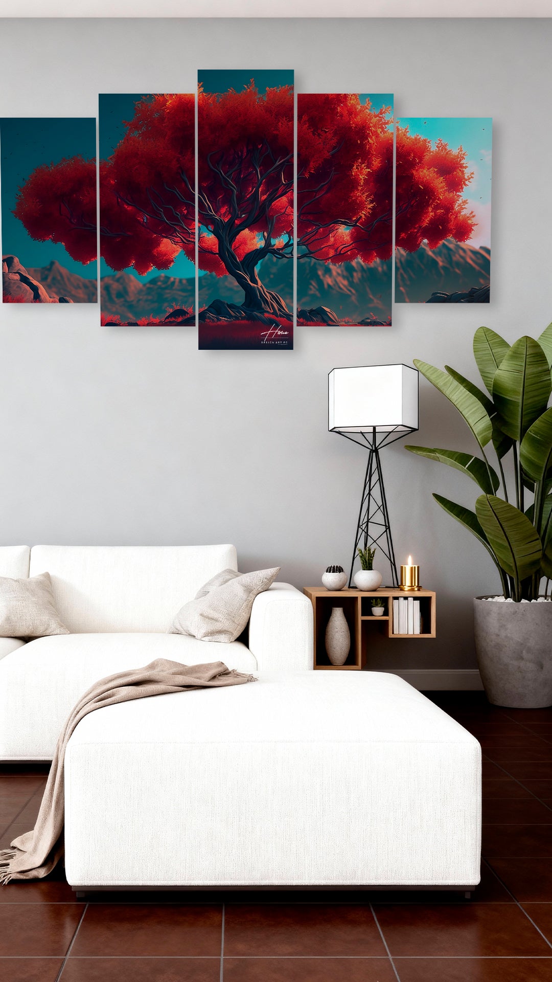 Majestuoso Árbol con Follaje Rojo Intenso (Archivo Descargable)