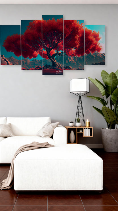 Majestuoso Árbol con Follaje Rojo Intenso (Archivo Descargable)