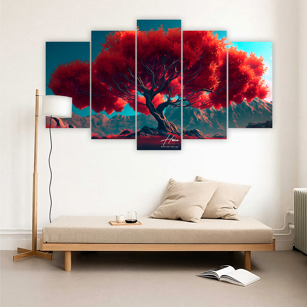 Majestuoso Árbol con Follaje Rojo Intenso (Archivo Descargable)