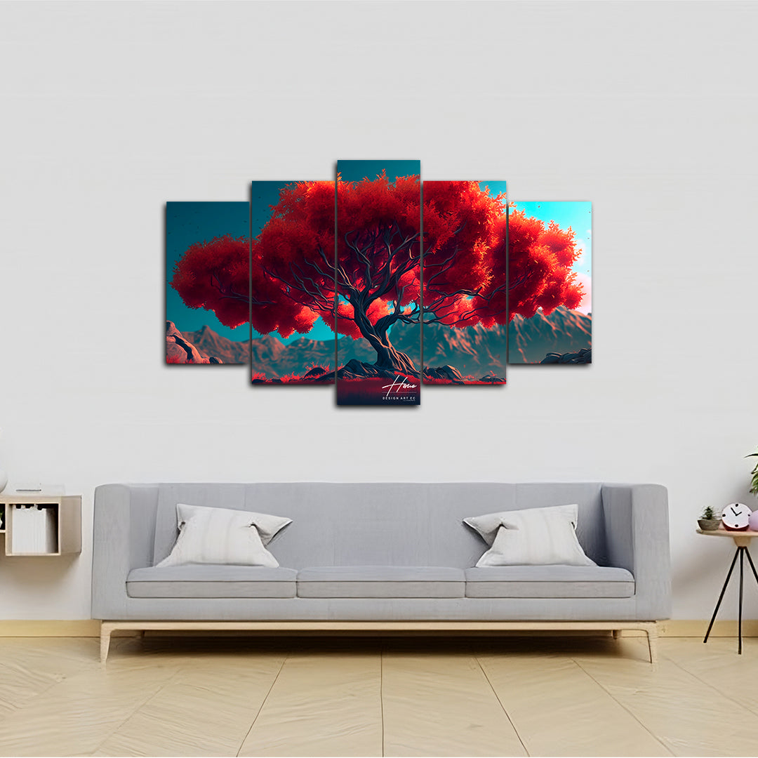 Majestuoso Árbol con Follaje Rojo Intenso (Archivo Descargable)